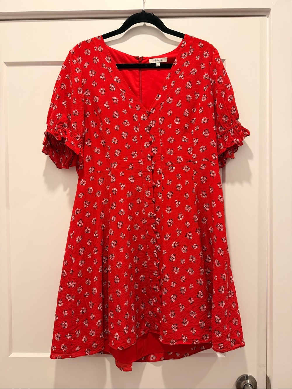 Madewell Red Floral V-Neck Swing Dress